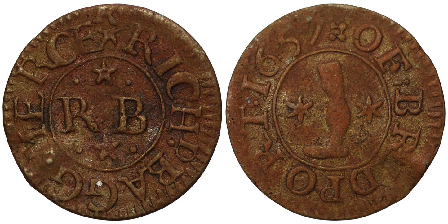 Dorset 17th century Token, Bridport, Richard Bagg, Farthing, 1657, Mercer