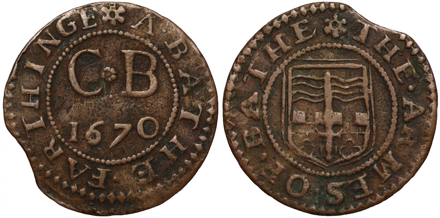 17th Century token Somerset Bath City Farthing 1670