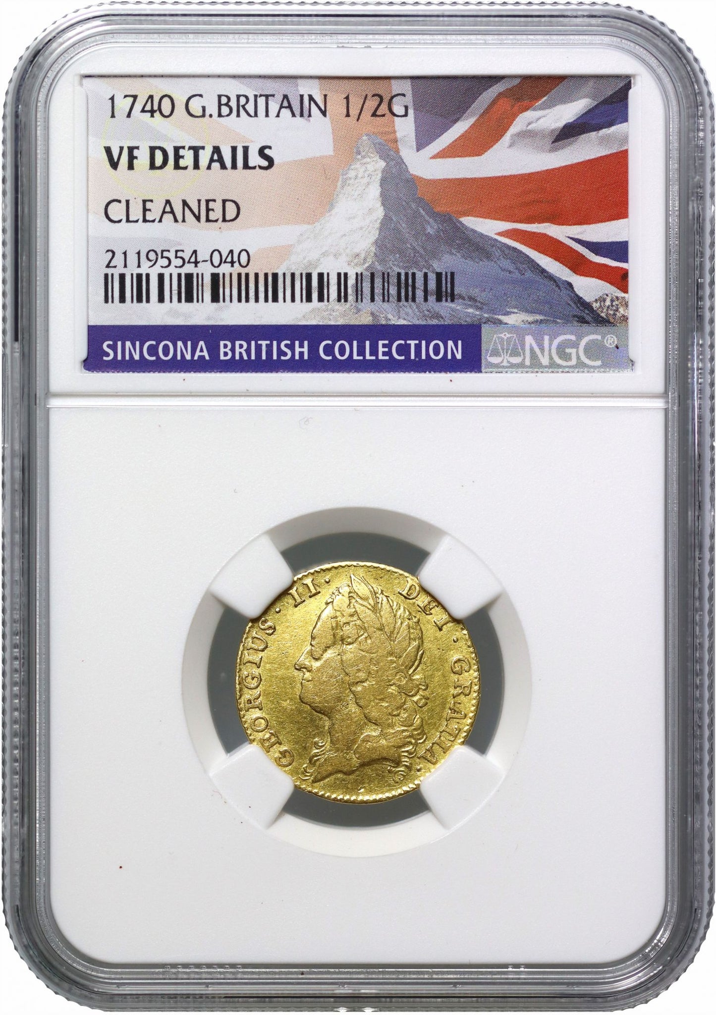 George II 1740 Half-Guinea, intermediate bust, VF DETAILS, extremely rare date