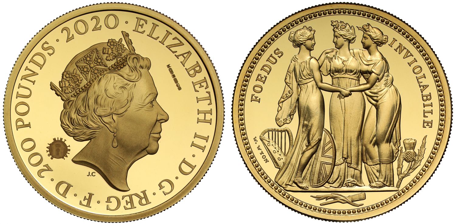 TRIAL PIECE: 2020 gold proof 2oz Three Graces PF69 UCAM