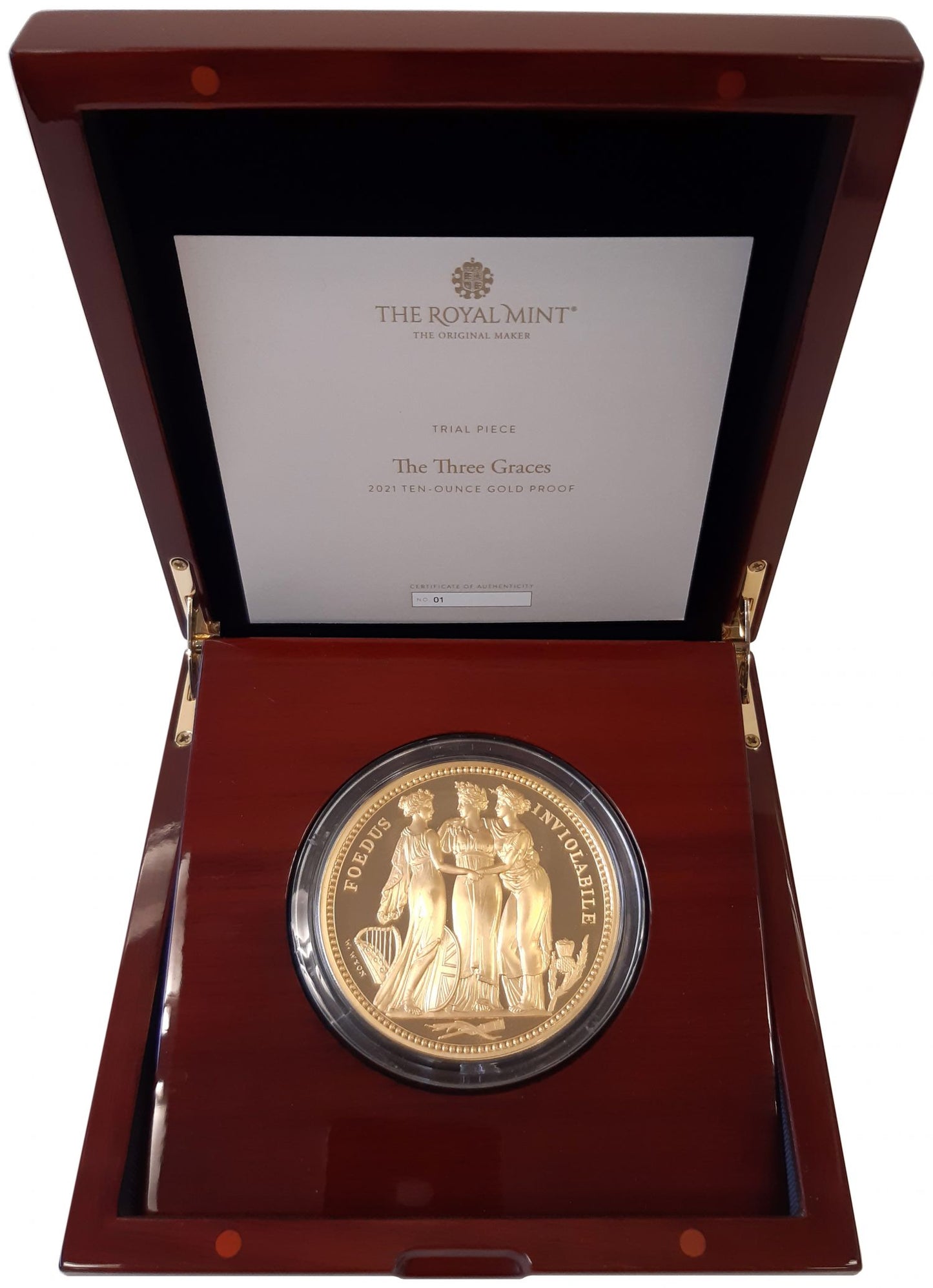 TRIAL PIECE: 2021 gold proof 10oz Three Graces PF70 UCAM