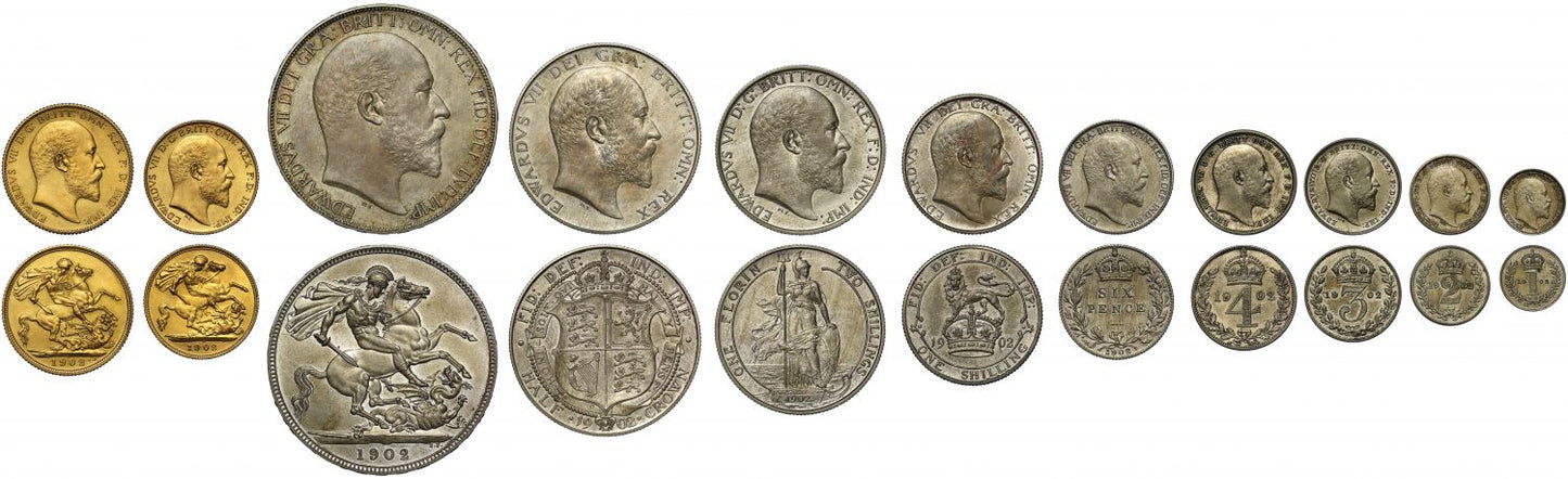 Edward VII 1902 11-coin matt proof Set, Coronation issue with original case