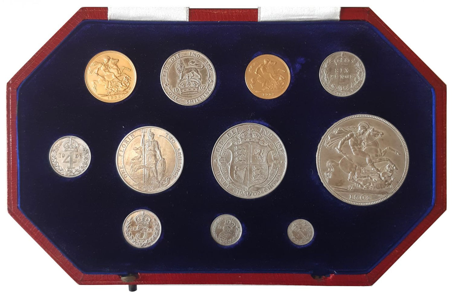 Edward VII 1902 11-coin matt proof Set, Coronation issue with original case
