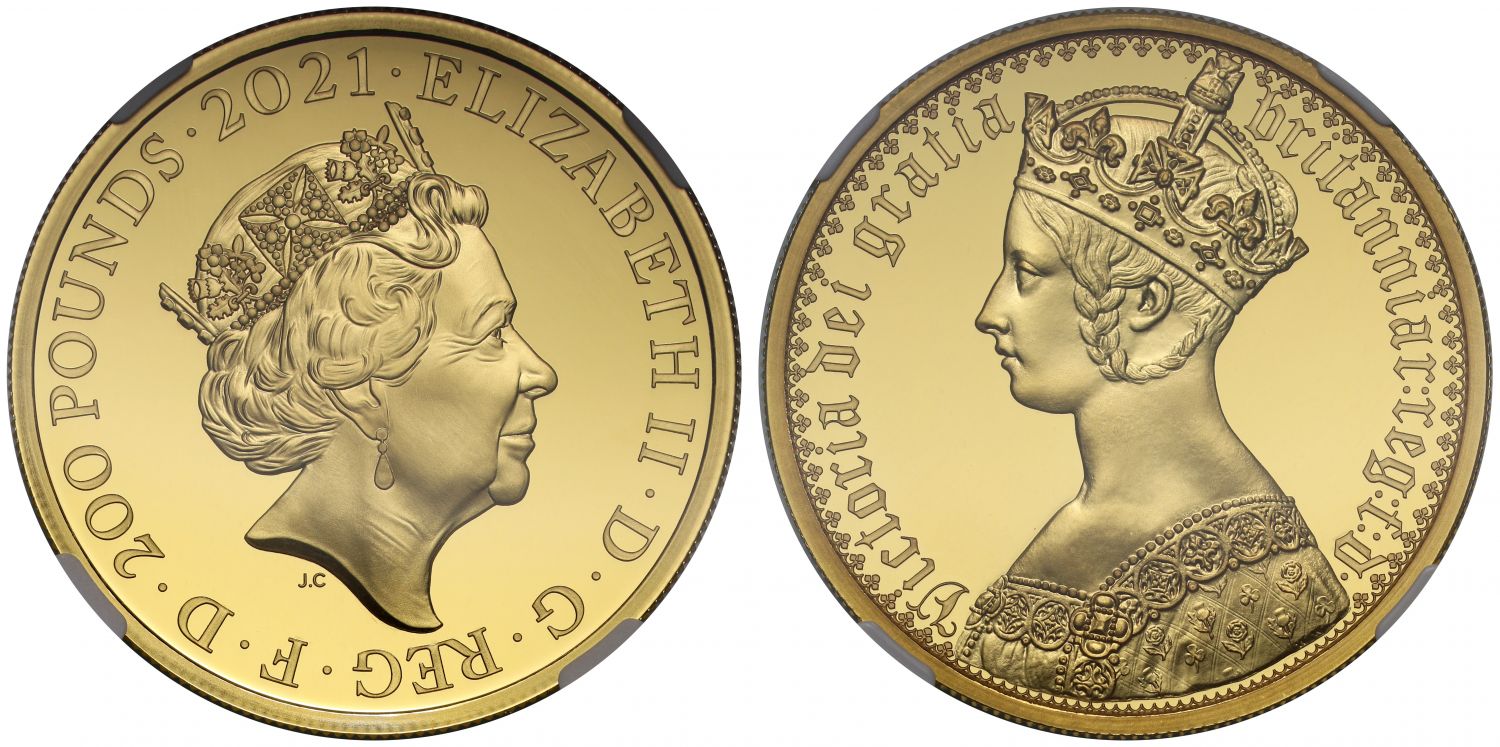 Elizabeth II 2021 PF70 FR gold 2oz Gothic Crown Portrait