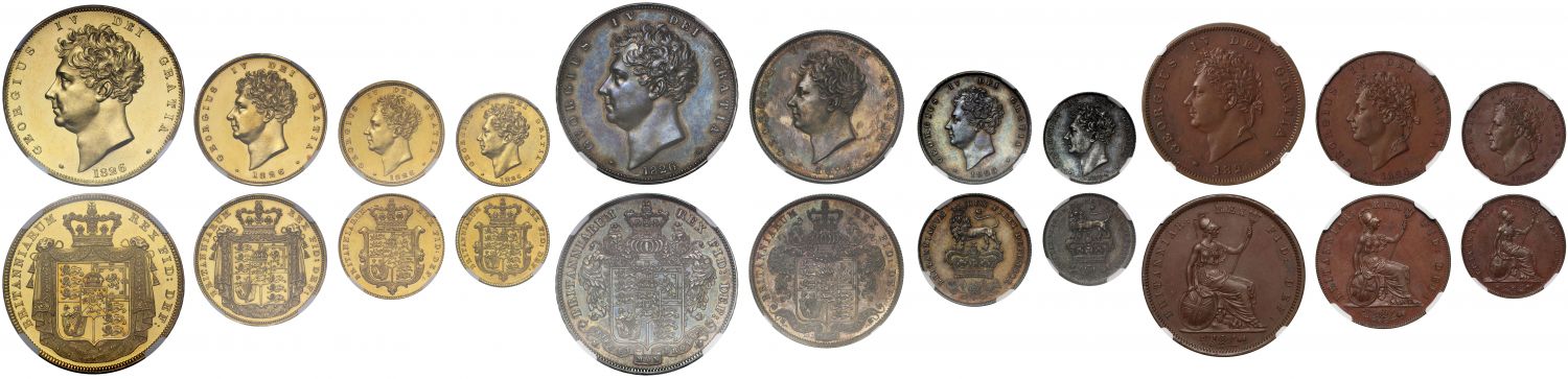 George IV 1826 11-coin proof Set, designed by William Wyon, NGC graded