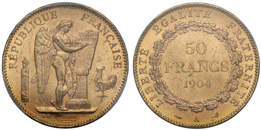 France, 'Genius' type 50-Francs 1904 Paris mint MS63