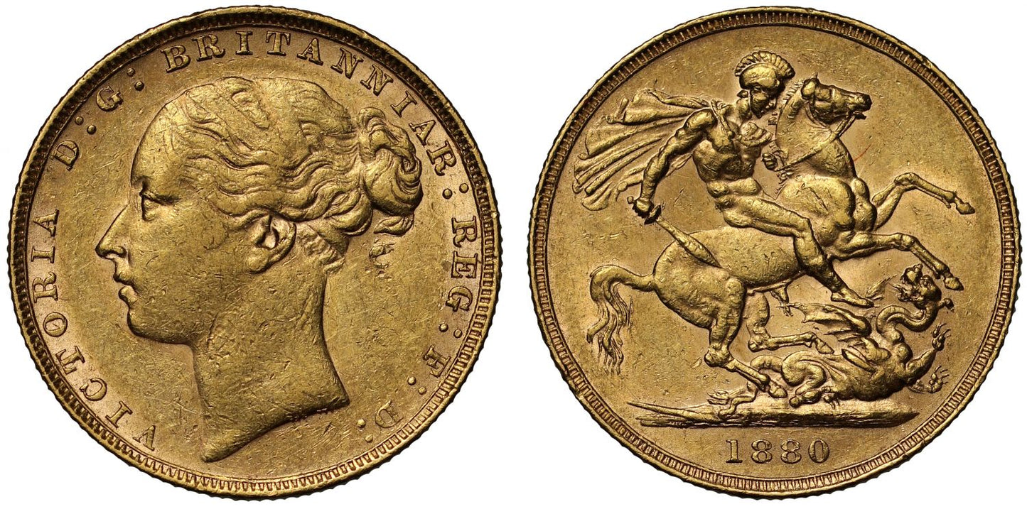 Victoria 1880 Sovereign St George, only slight trace of BP