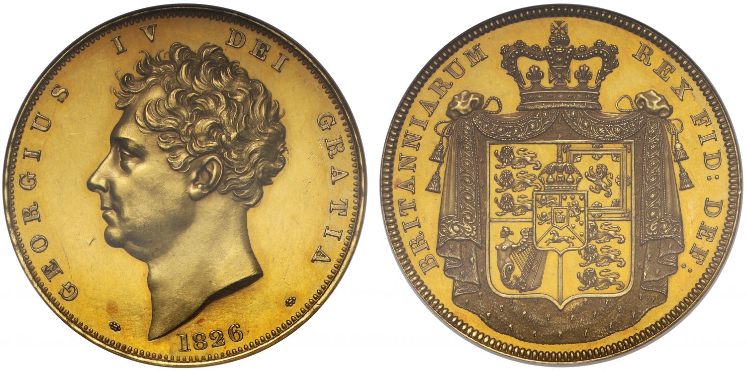 George IV 1826 proof Five-Pounds, bare head  by Wyon, PF61