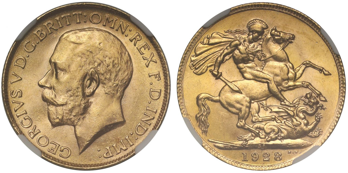 George V 1928-SA Sovereign Pretoria Mint MS65