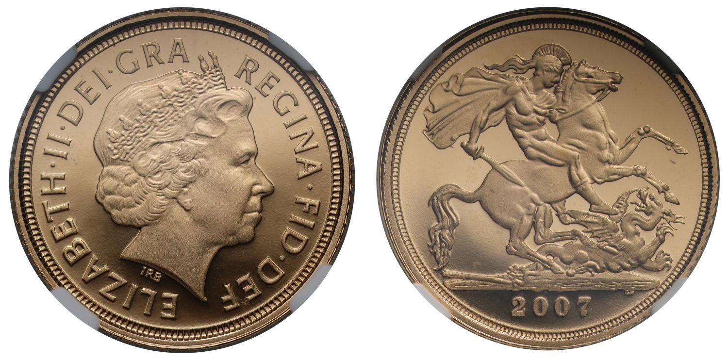 * Elizabeth II 2007 proof Half-Sovereign PF70 UCAM