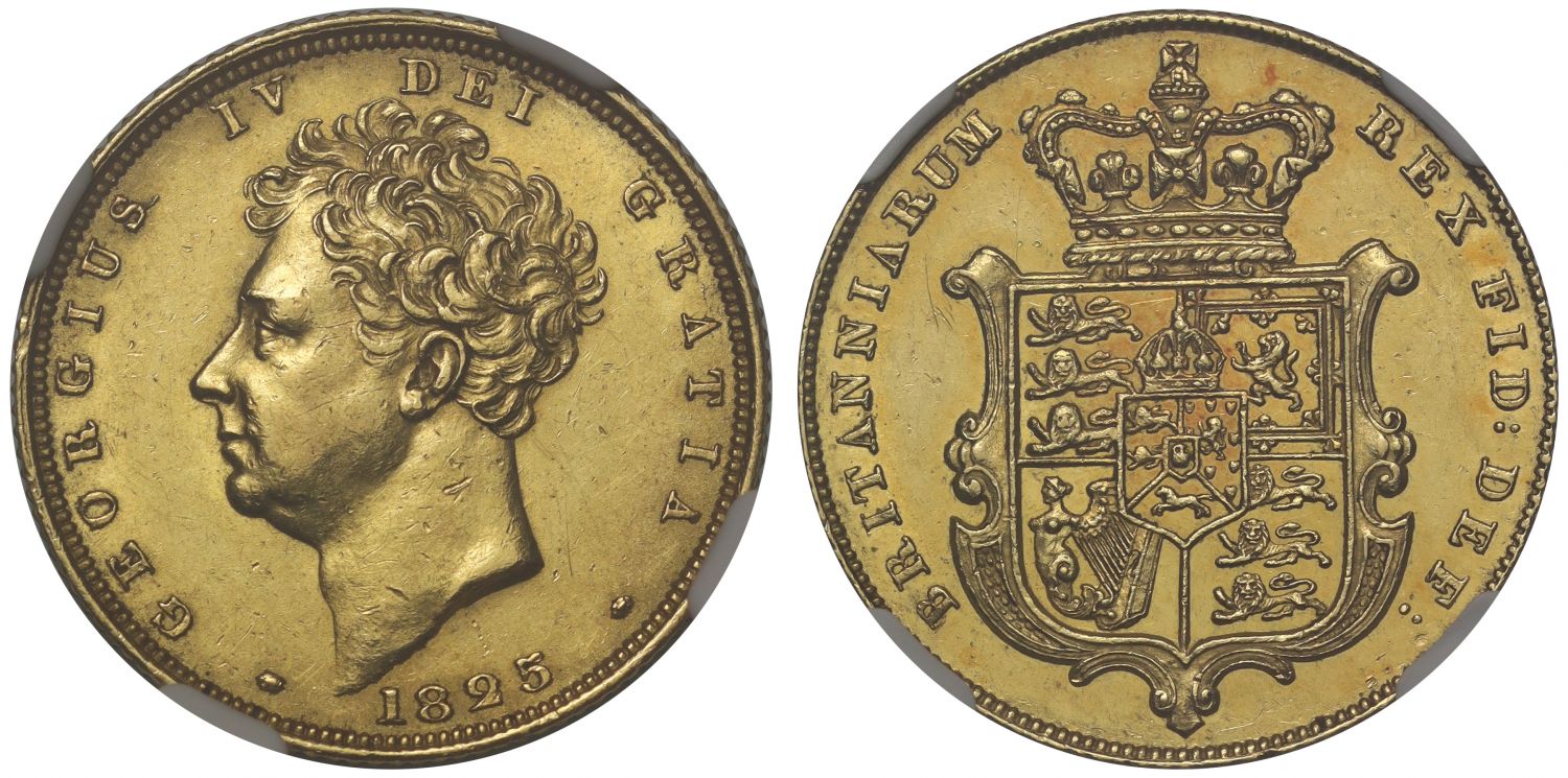 George IV 1825 Sovereign bare head MS61, first year for bare head
