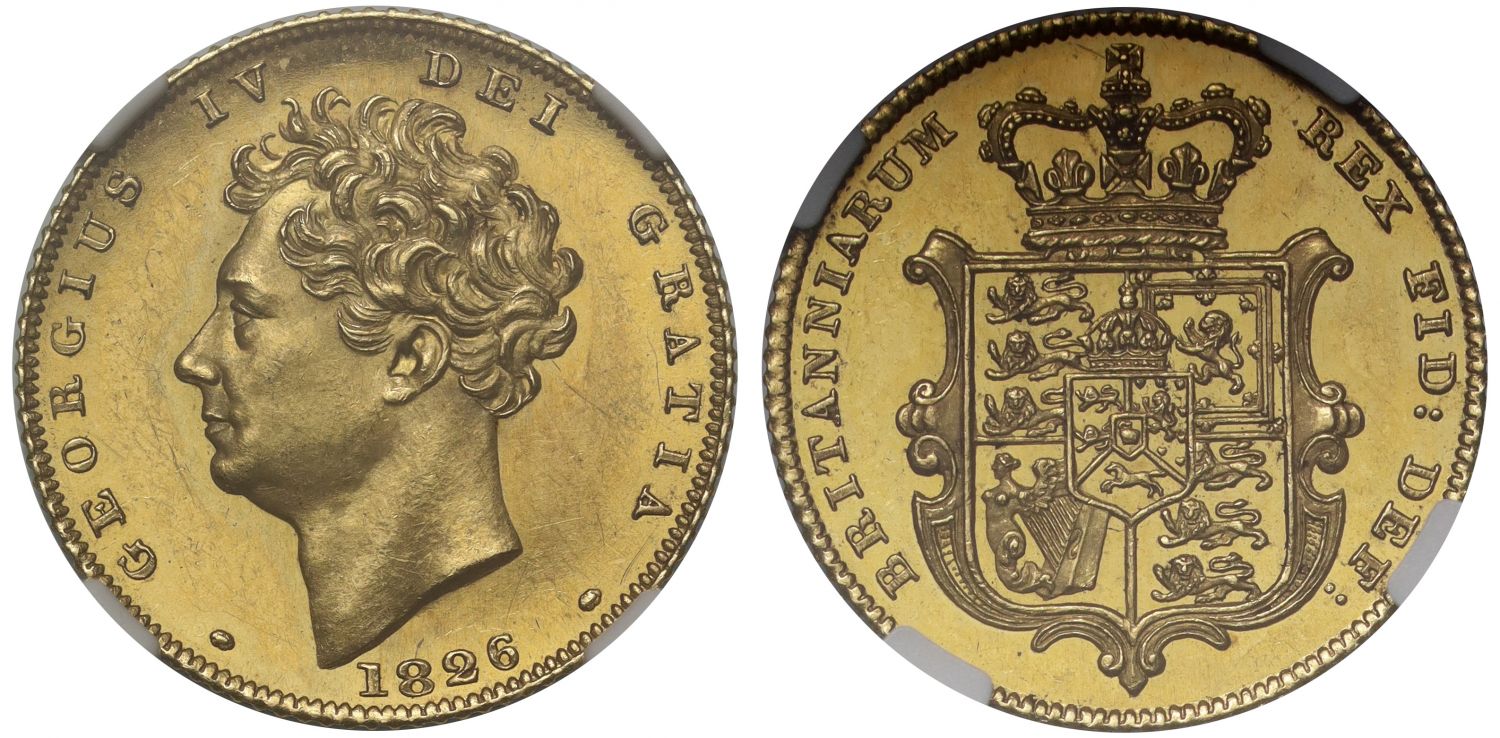 George IV 1826 proof Half-Sovereign PF63CAM, with tuft of hair