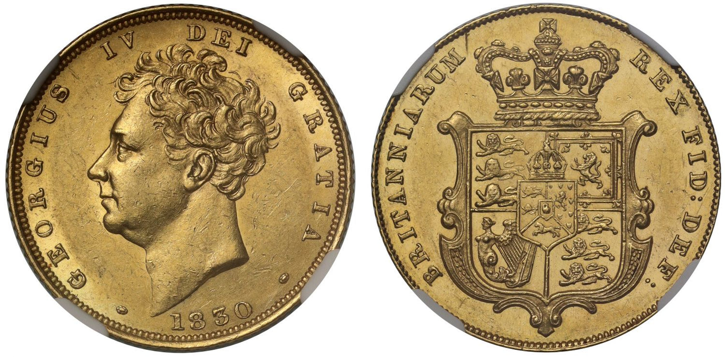 George IV 1830 Sovereign, bare head, AU58, final year