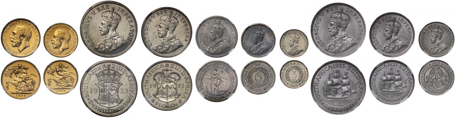 South Africa, George V 1923 10-coin proof Set, PF62-PF67