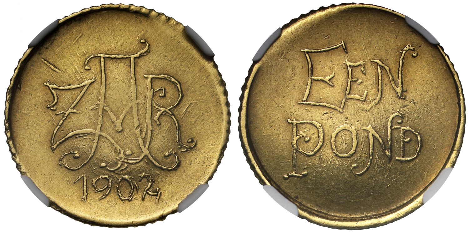 South Africa, 1902 'Veld' Pond, NGC UNC cleaned, only 986 struck