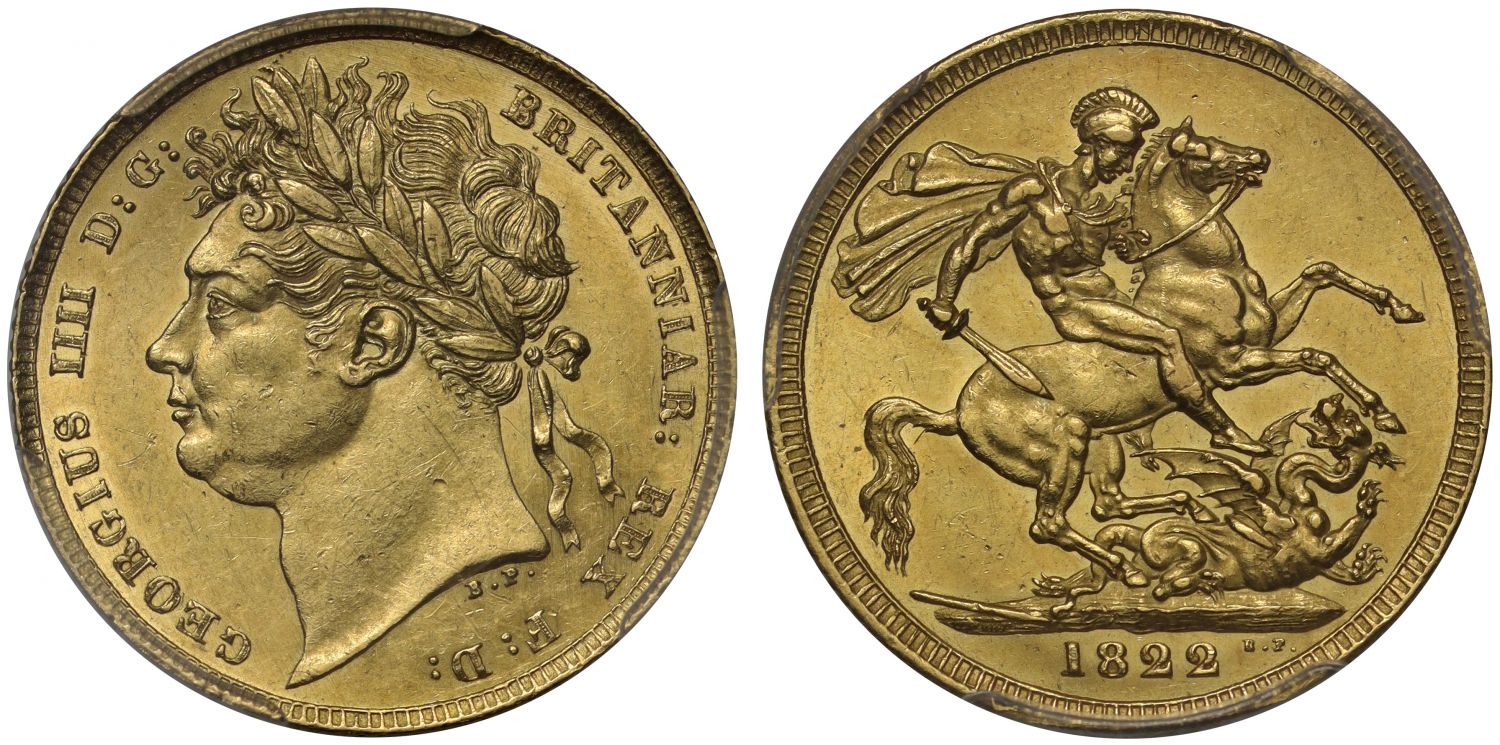 George IV 1822 Sovereign laureate head MS61