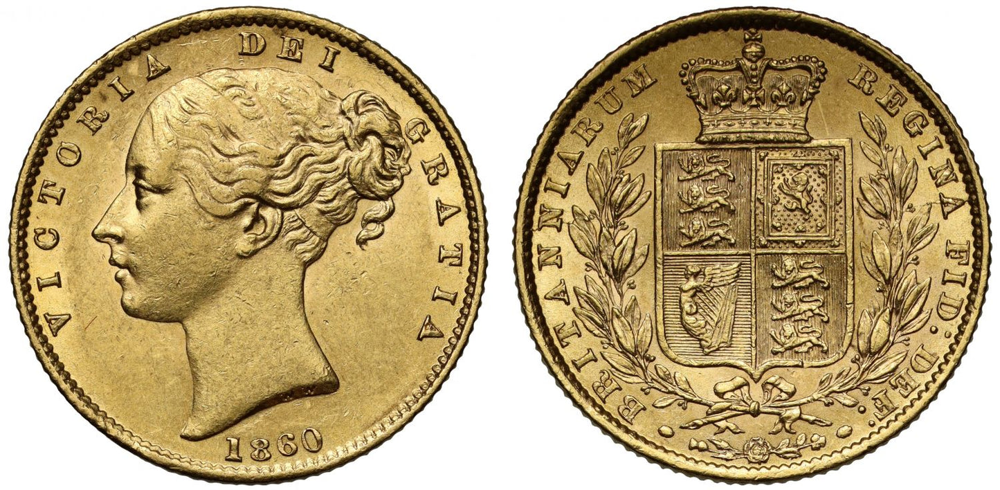 Victoria 1860 Sovereign, letter O struck over C in Queen's name