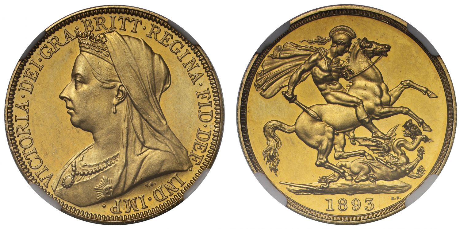 Victoria 1893 proof Two-Pounds, PF62, ex Erwin Warth collection