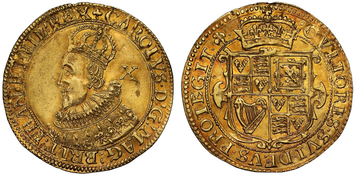 Charles I pattern Double Crown, mm trefoil UNIQUE, ex Martin, Bergne, Addington, Montagu, Murdoch, Carter, Brooker and English