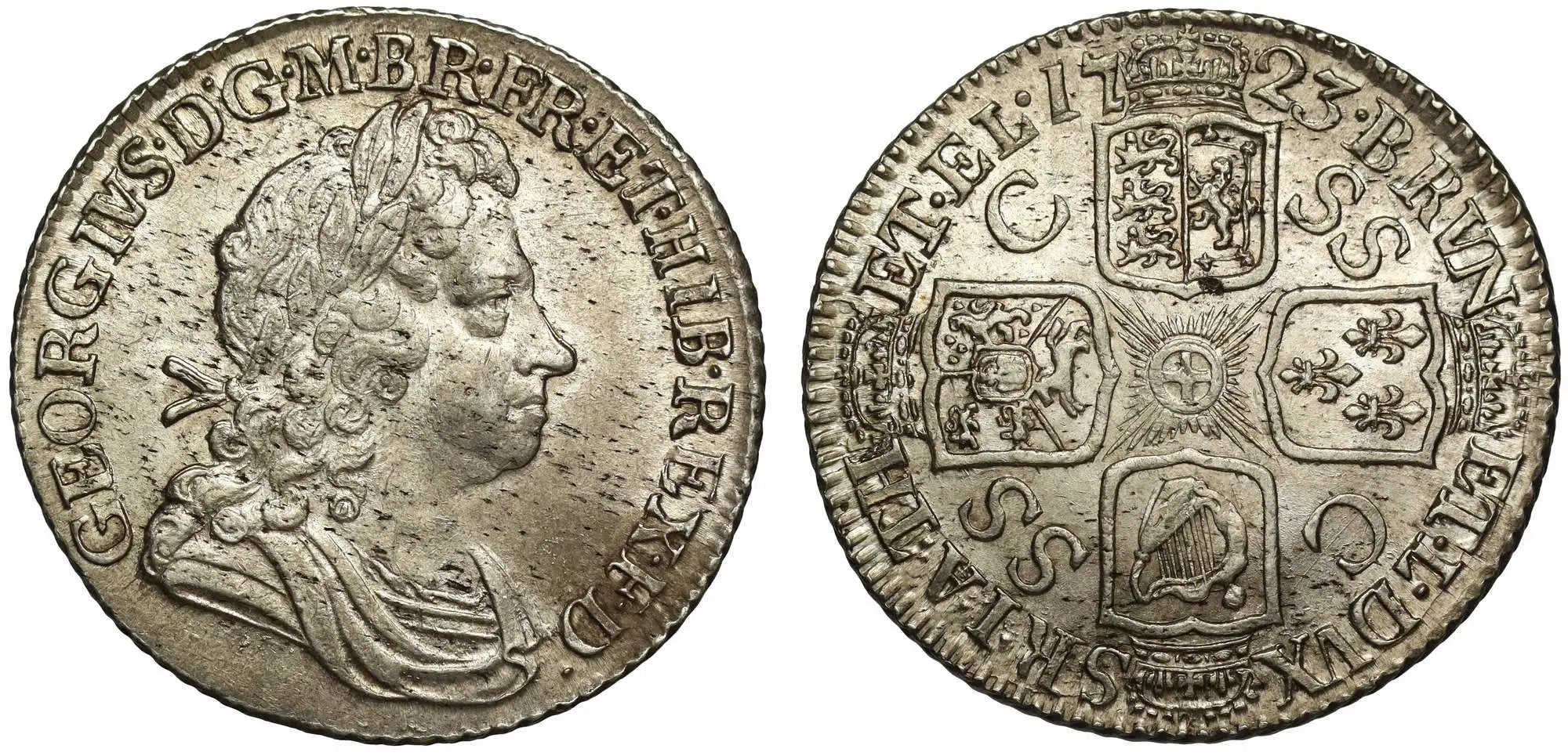 George I 1723 SSC Shilling, 1st bust, South Sea Company issue