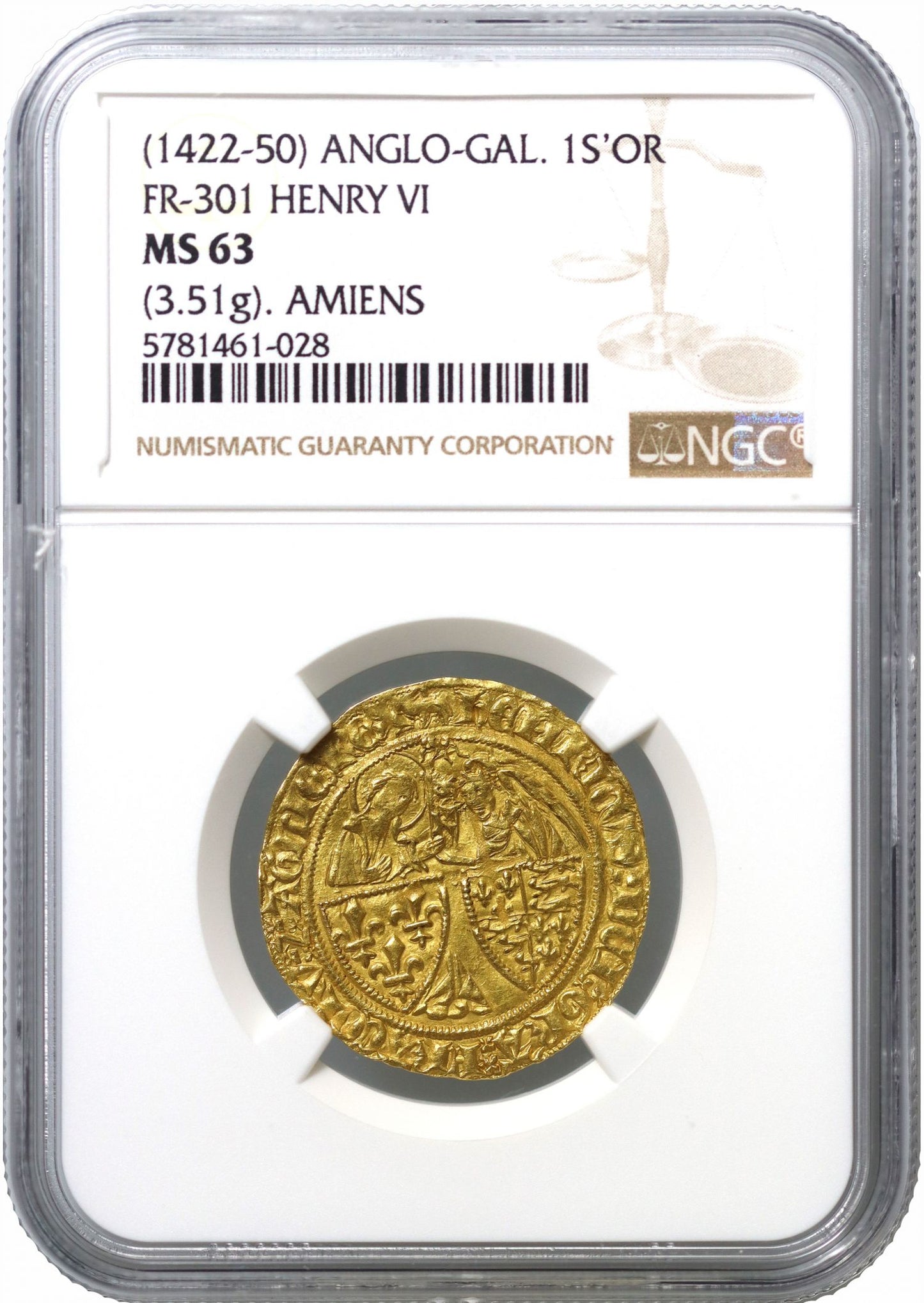 Henry VI Salut d'Or, Amiens, MS63, mm paschal lamb, rare