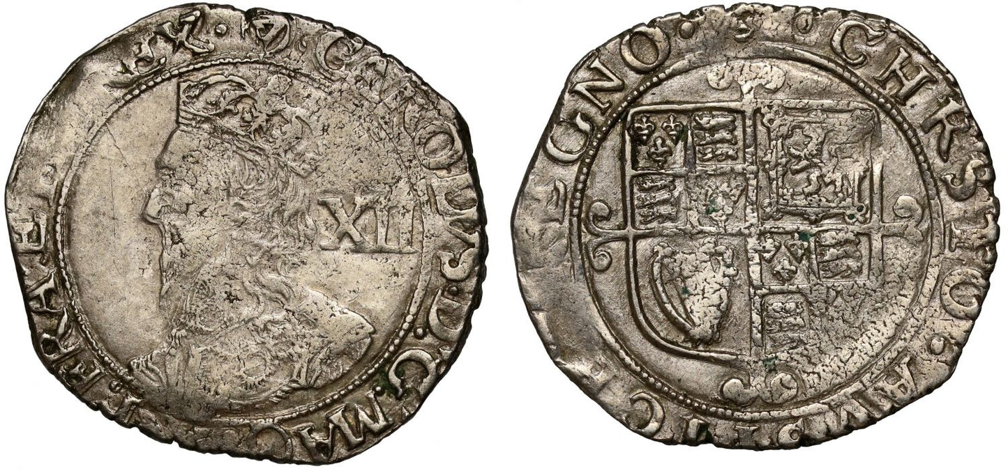 Charles I Shilling Tower Mint, group F, type 4.4, sixth bust, mm triangle in circle