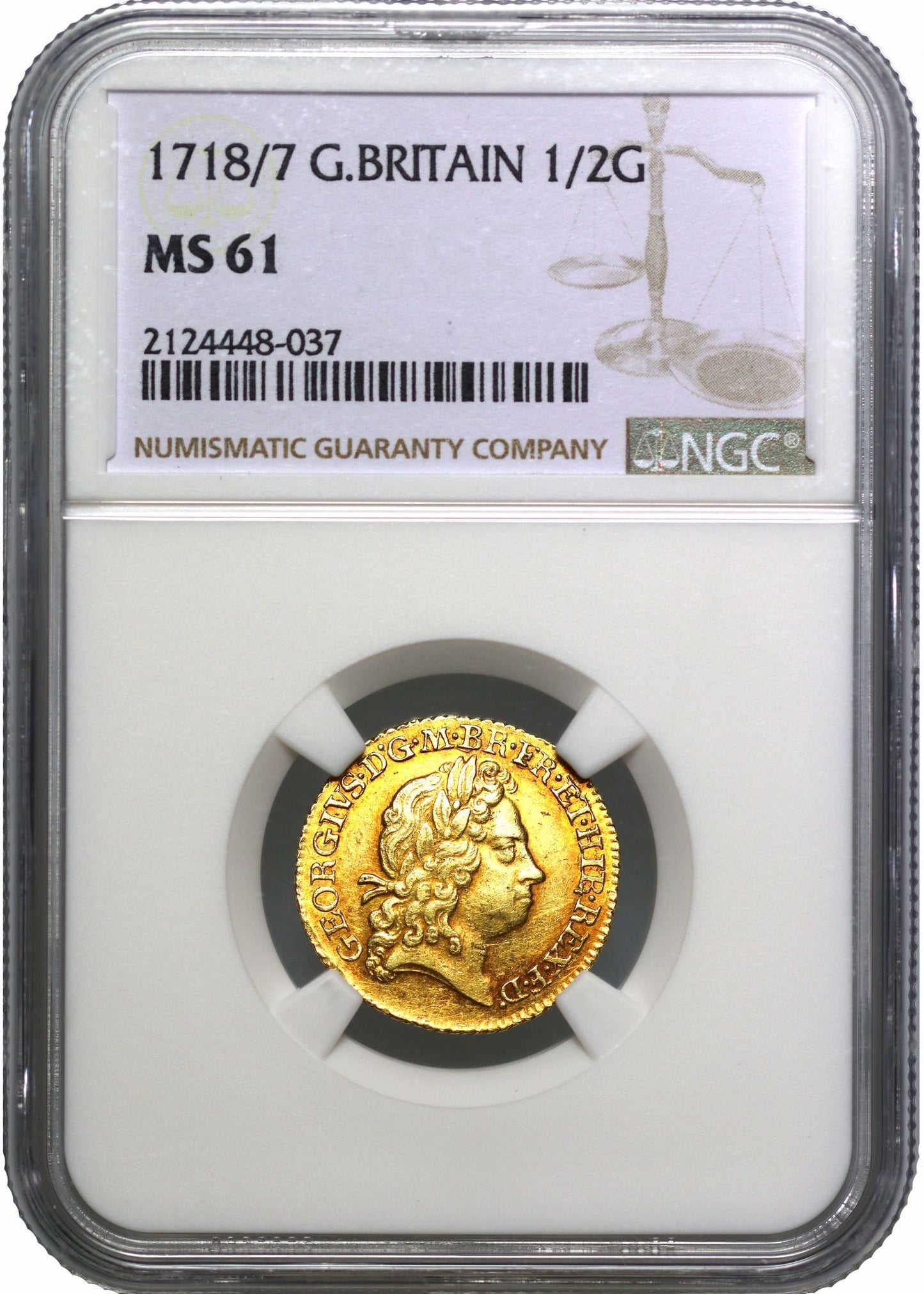George I 1718/7 Half-Guinea, MS61, ex Rolf Baumhauer