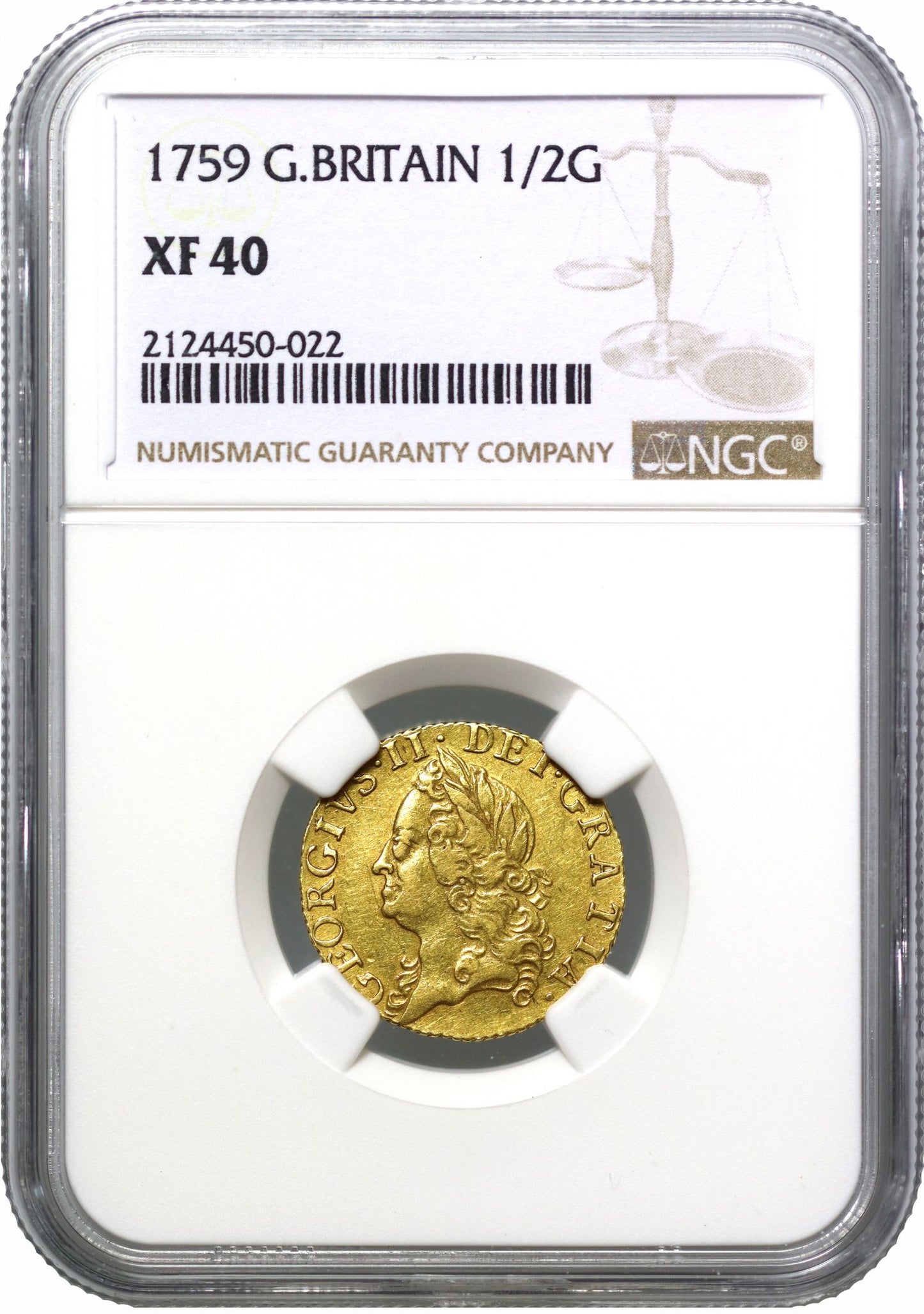 George II 1759 Half-Guinea, old bust, XF40