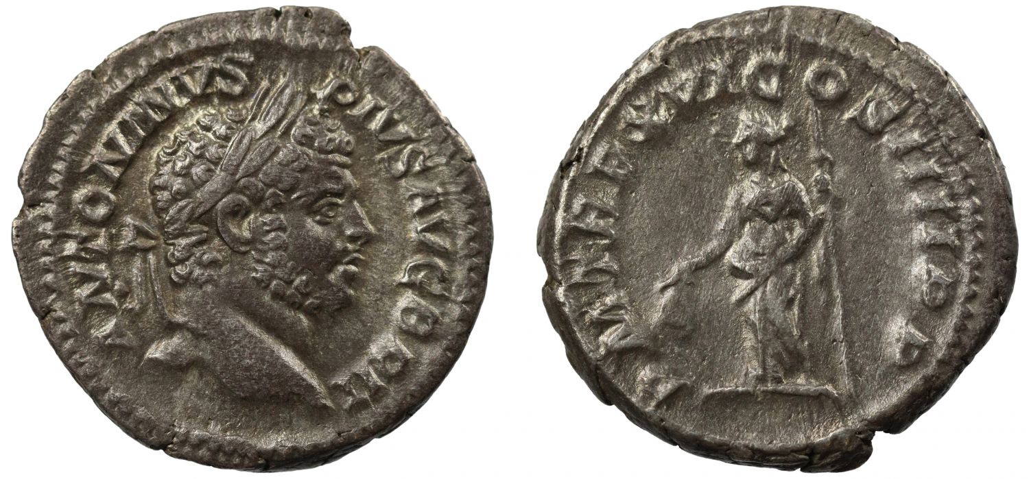 Caracalla, Silver Denarius, with AVG BRIT legend, Libertas