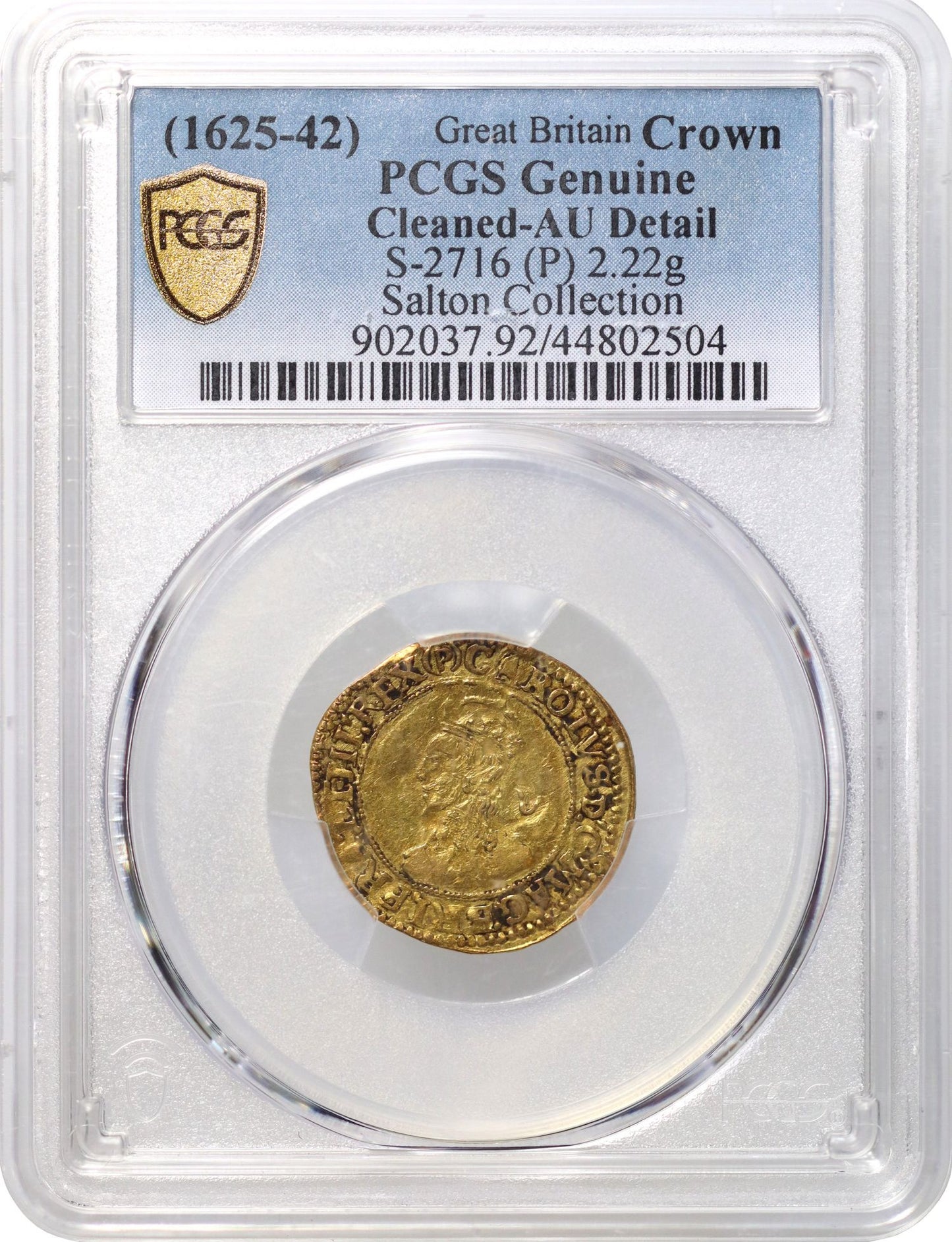 Charles I gold Crown, under Parliament 1643-44, extremely rare mm (P), ex Salton