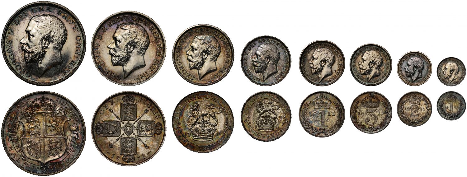George V 1911 8-coin silver proof Set in dated case of issue