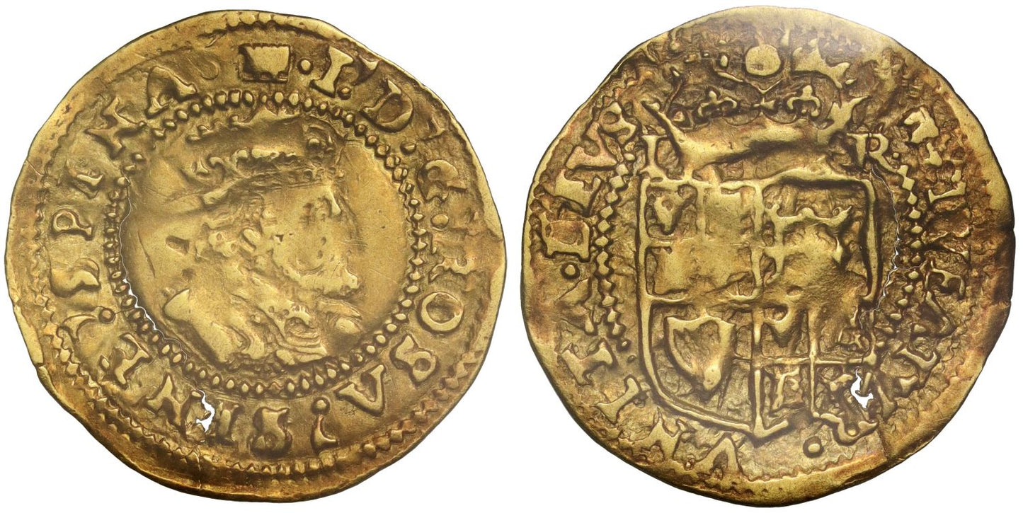 James I gold Halfcrown, XF45, 5th bust, mm. book on lectern, ext. rare mm, ex Ryan