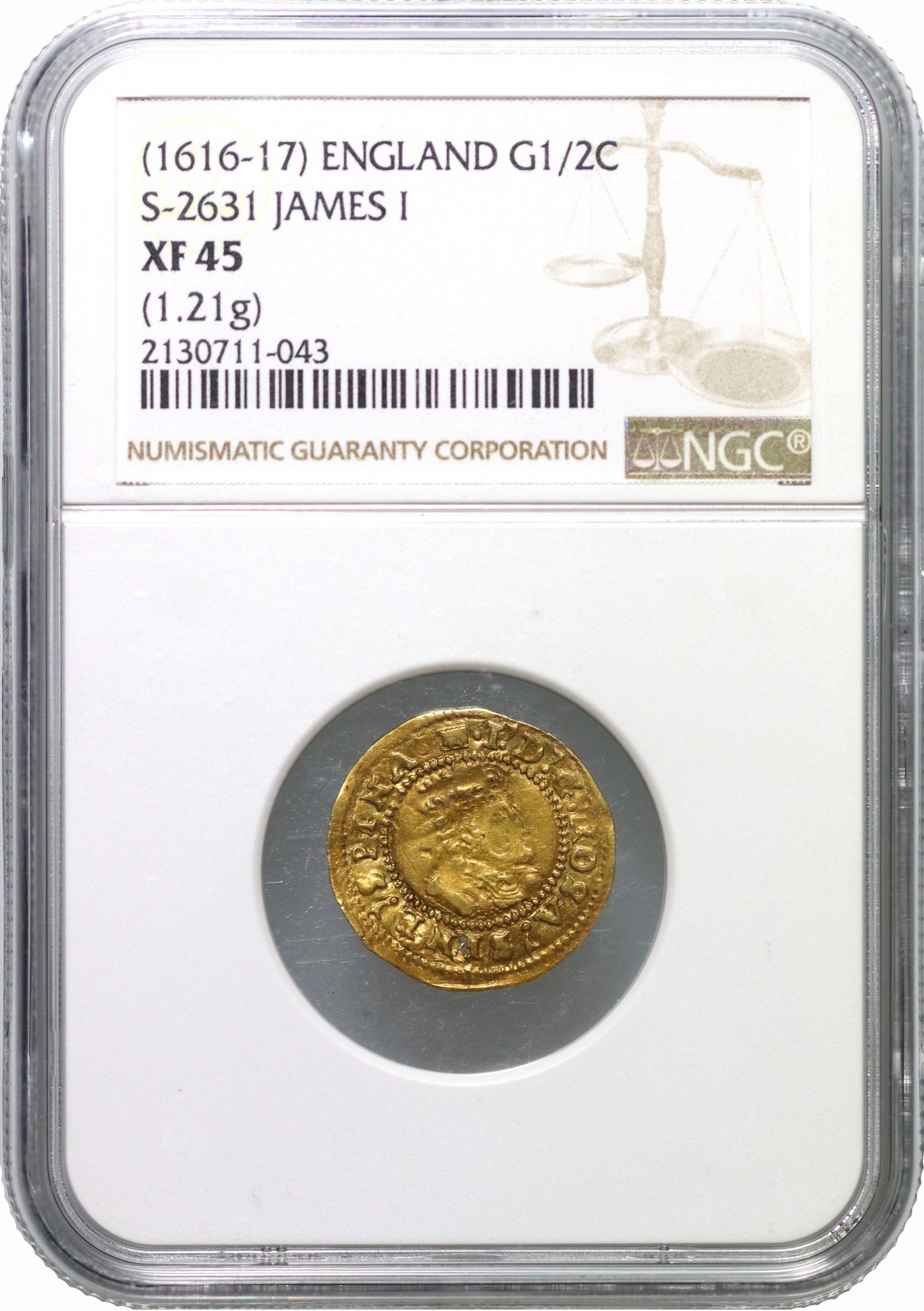 James I gold Halfcrown, XF45, 5th bust, mm. book on lectern, ext. rare mm, ex Ryan