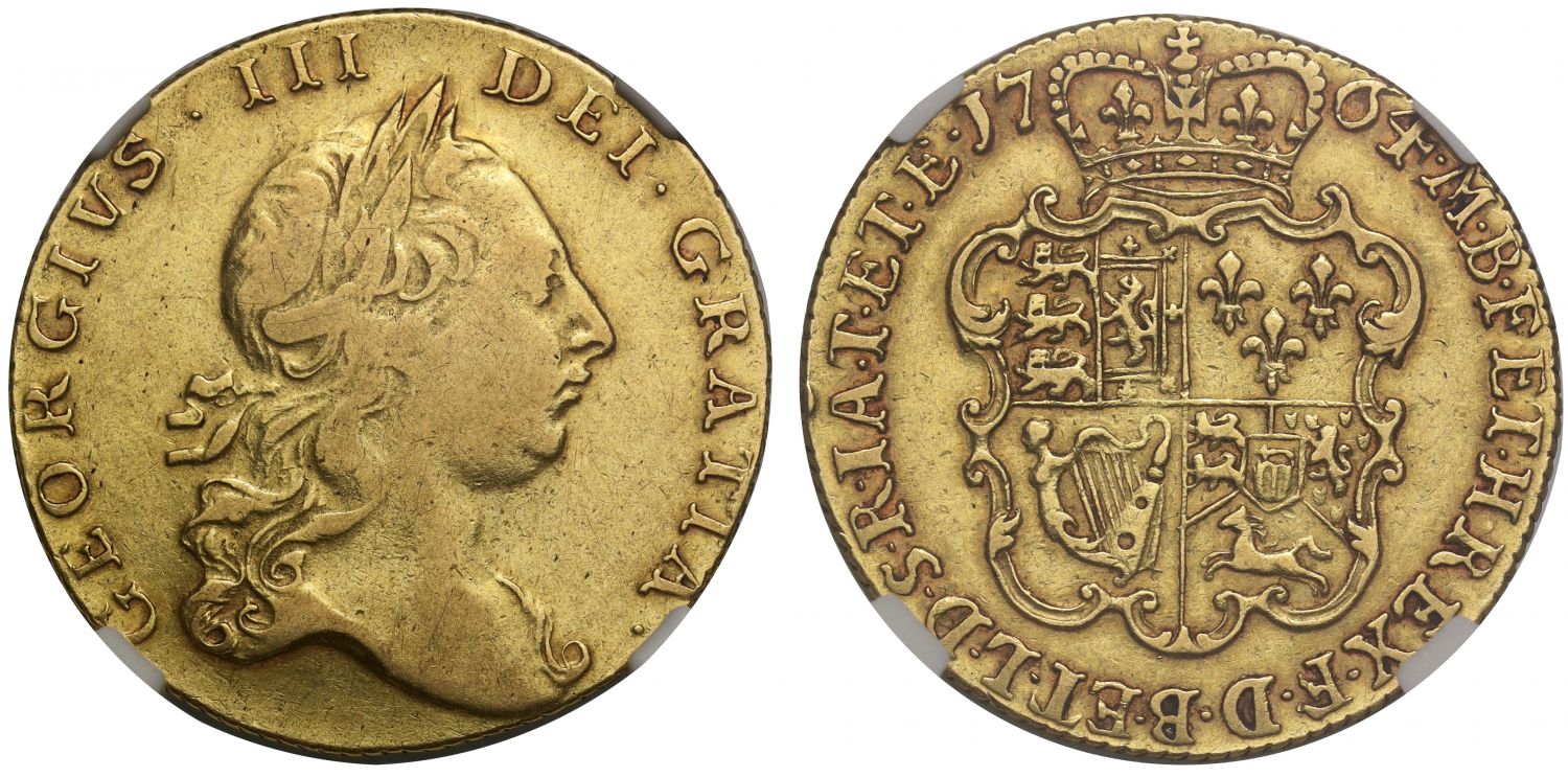 George III 1764 Guinea no stop over head VF25