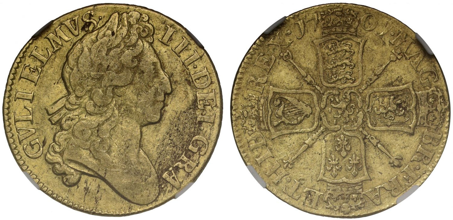 William III 1701 Guinea VF25, second head, Ex Ellerby Treasure