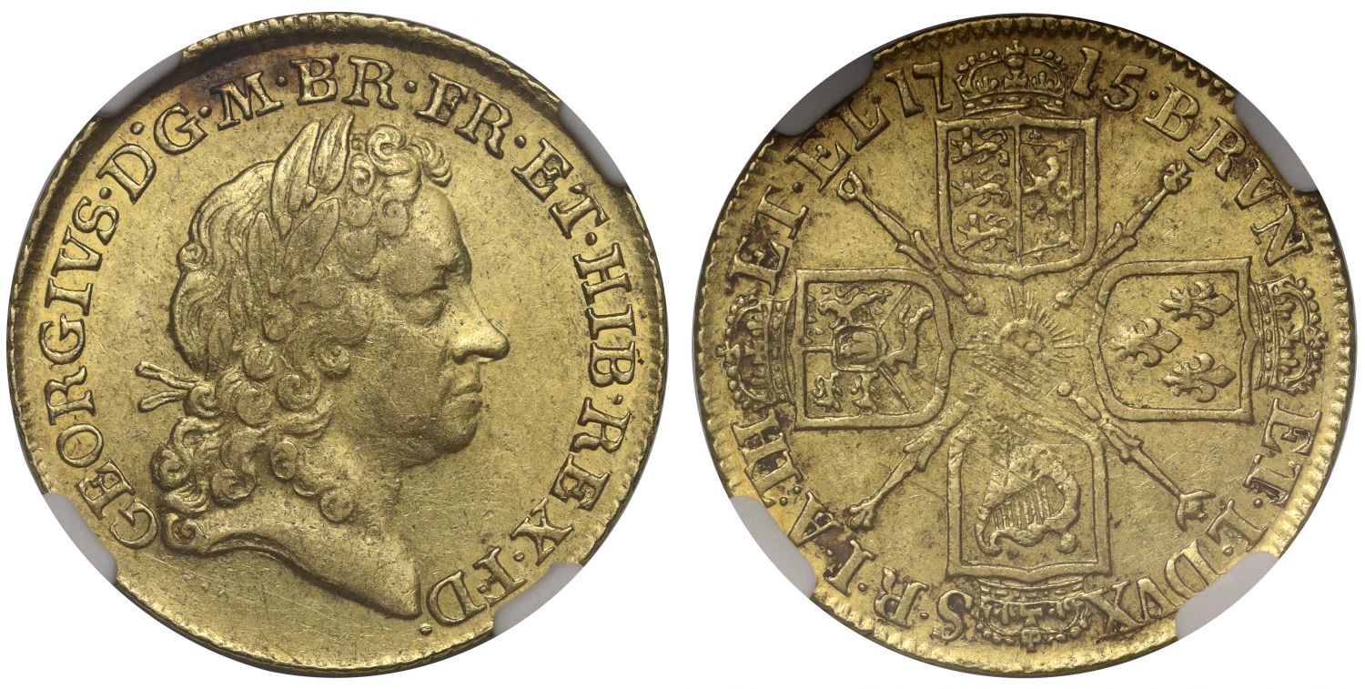 George I 1715 Guinea, 3rd head, XF45, ex Ellerby Hoard