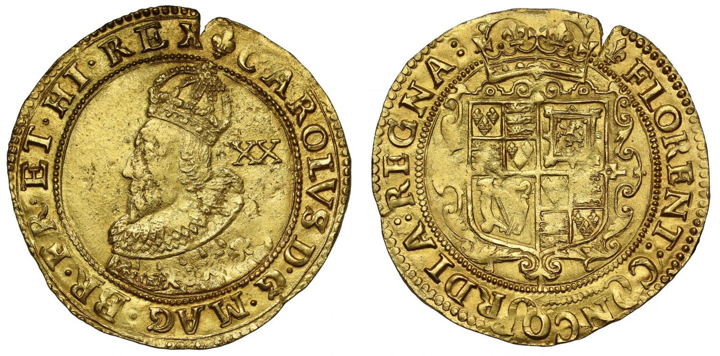 Charles I Unite, group A, 1st bust, class I, mm lis (1625)