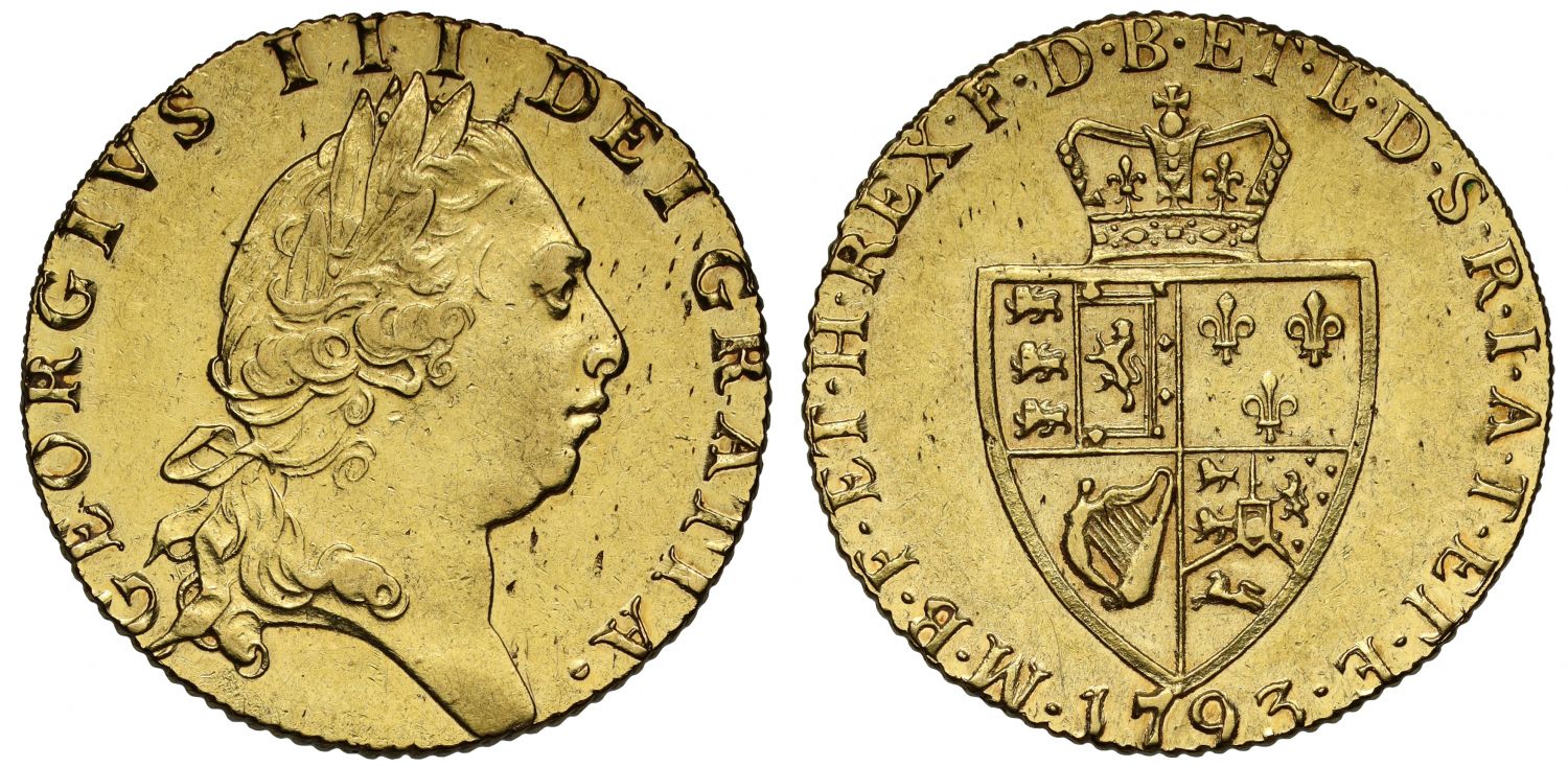 George III 1793 Guinea, fifth head, spade type reverse