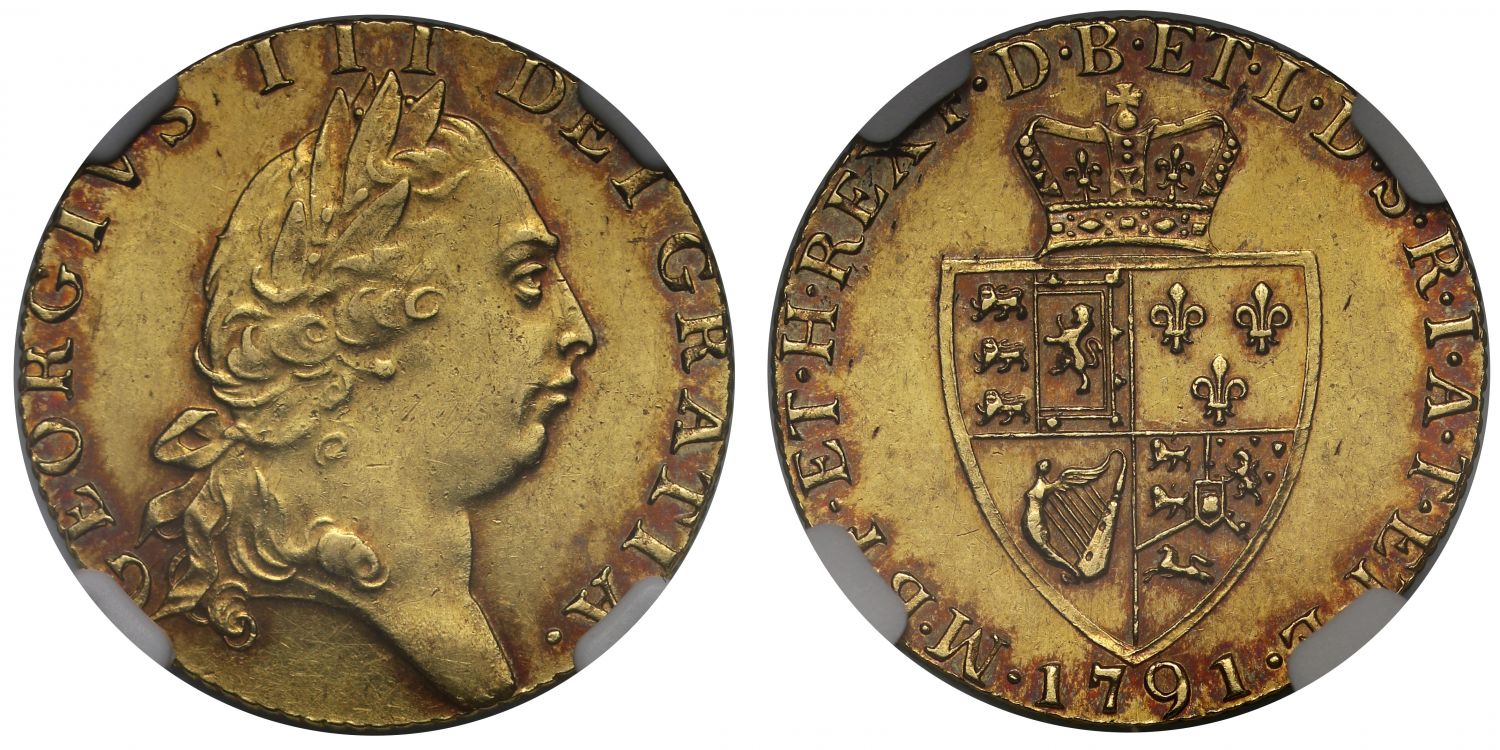George III 1791 Guinea, MS61, fifth bust, spade reverse