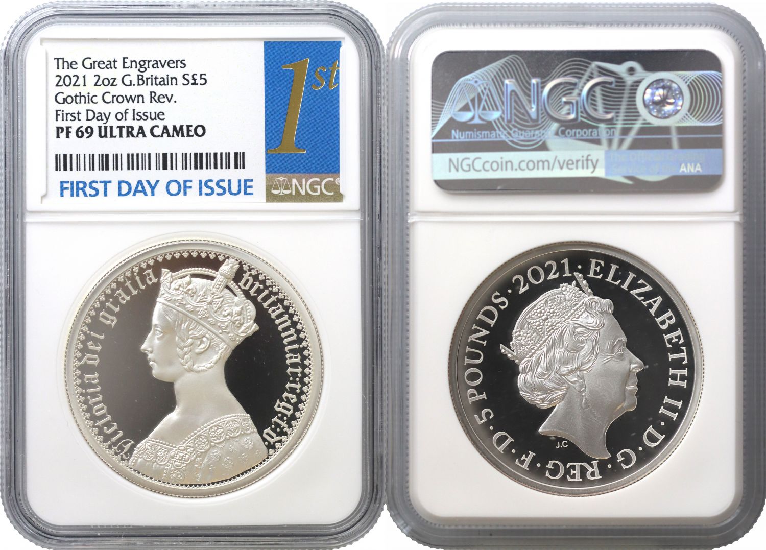 Elizabeth II 2021 silver PF69 FDI 2oz Gothic Portrait