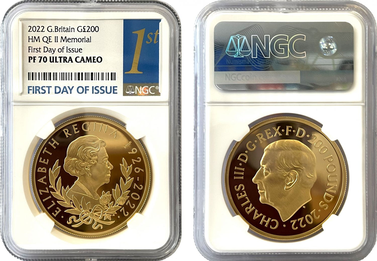Charles III 2022 gold PF70 UCAM FDI 2oz Queen Memorial
