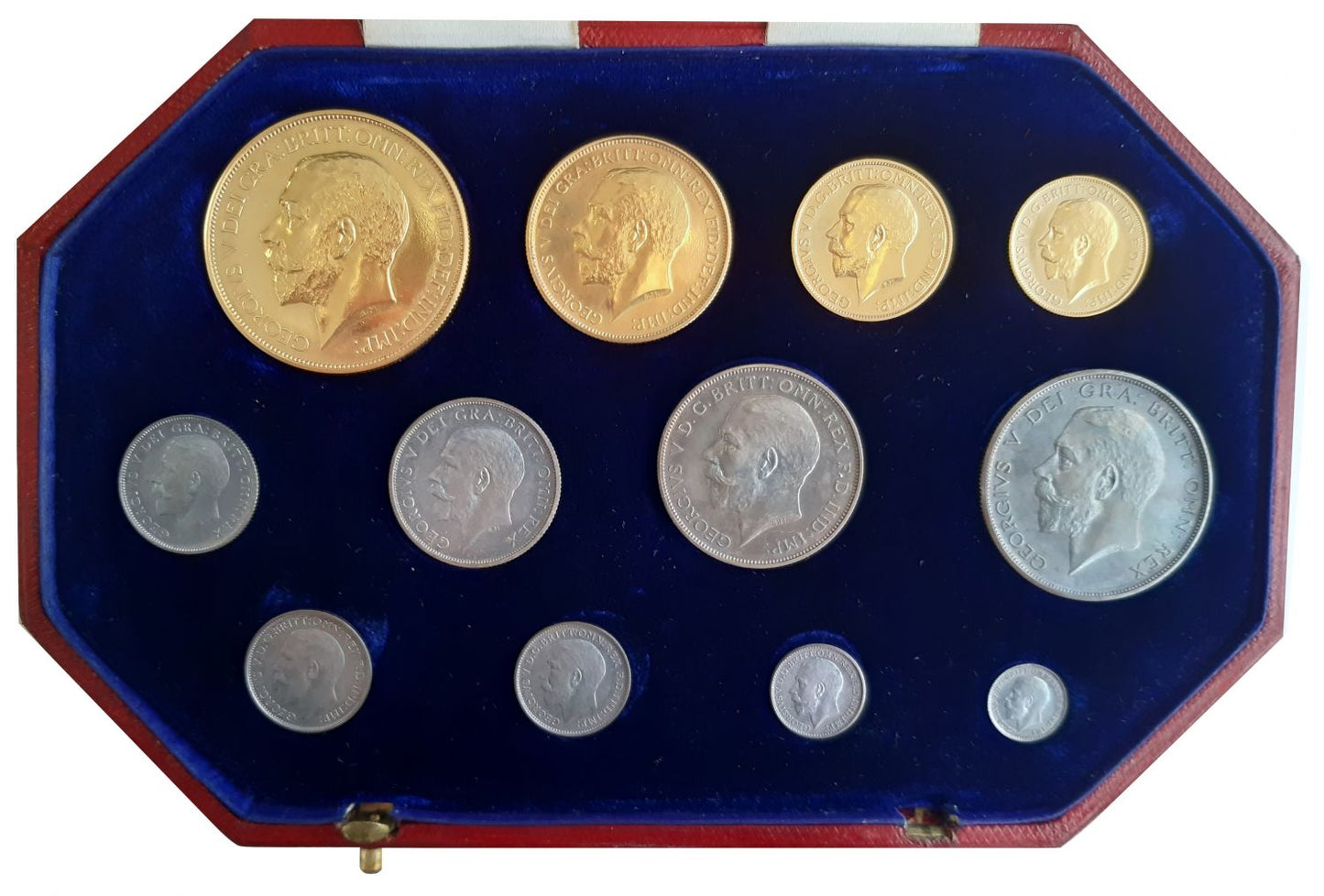George V 1911 long gold 12-coin proof Set, Coronation issue