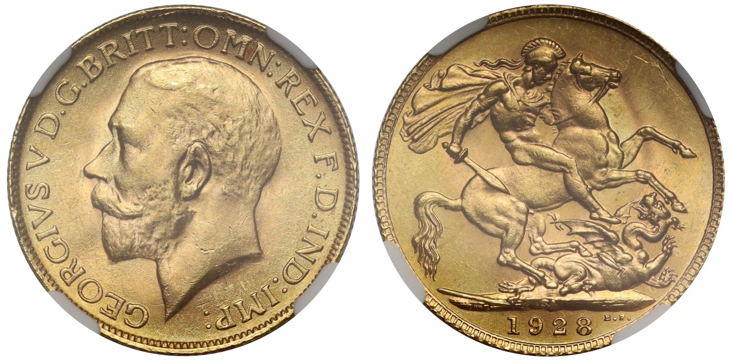 George V 1928-SA Sovereign Pretoria Mint MS64