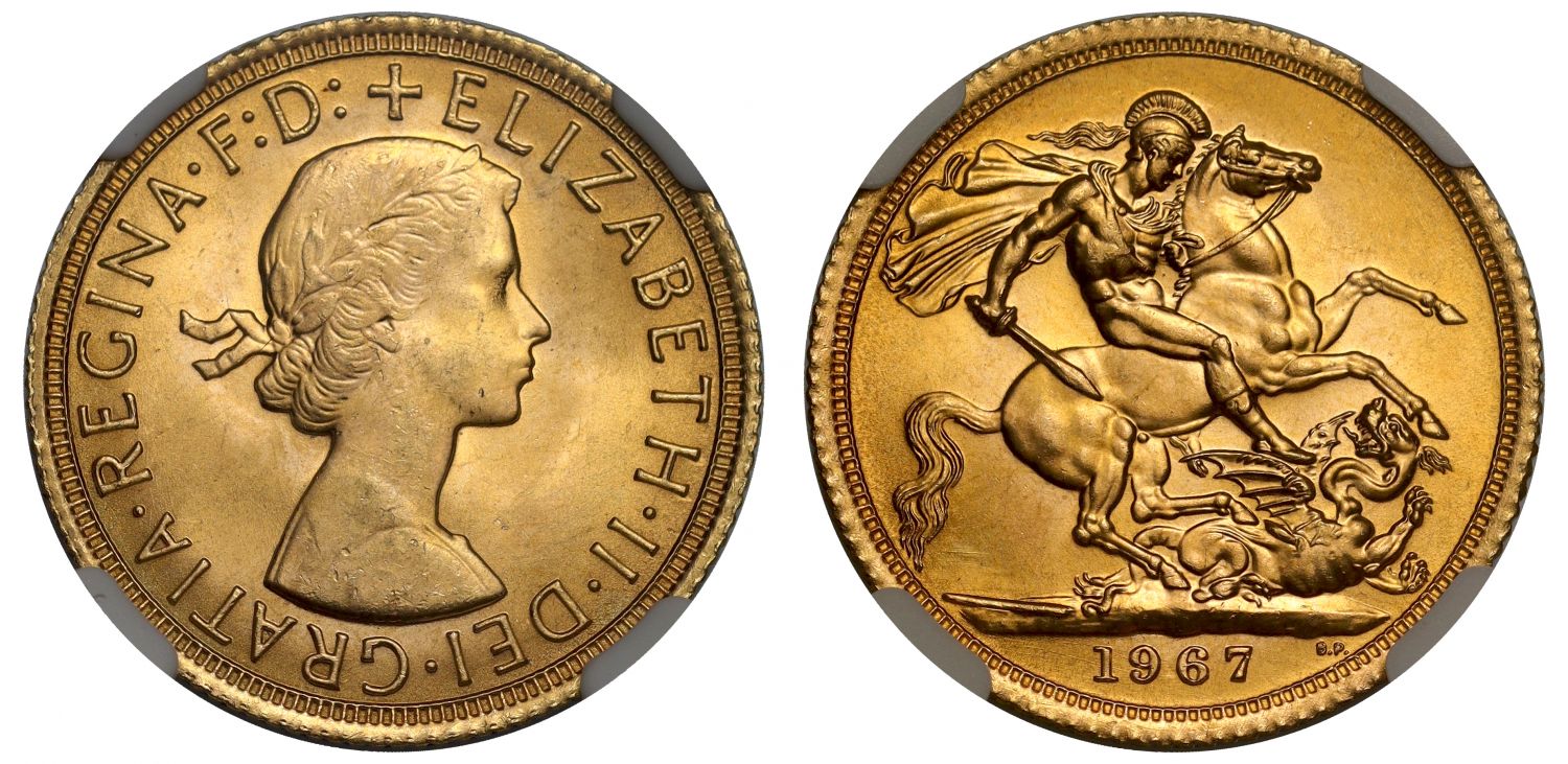 Elizabeth II 1967 Gillick Sovereign MS65
