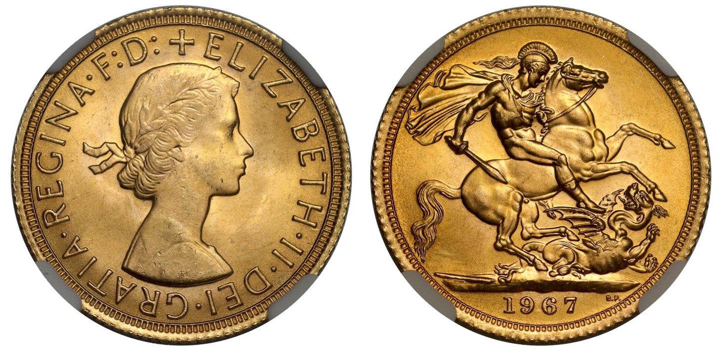 Elizabeth II 1967 Gillick Sovereign MS65