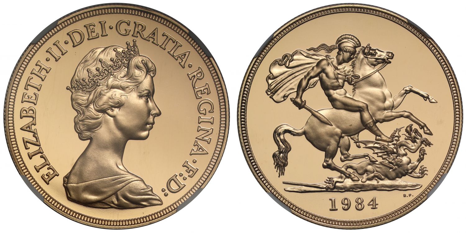 Elizabeth II 1984 proof Five-Pounds PF69 UCAM