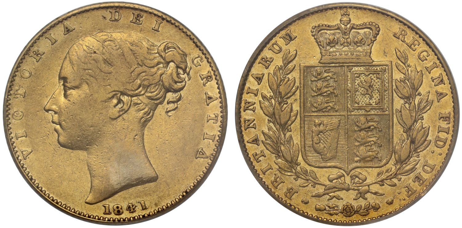 Victoria 1841 Sovereign XF40,unbarred As in GRATIA, rarest date for reign