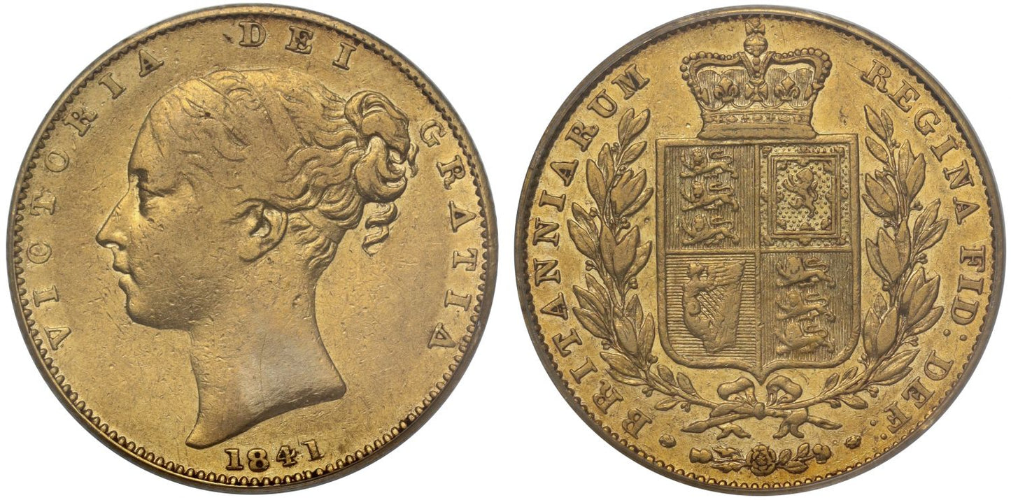 Victoria 1841 Sovereign XF40,unbarred As in GRATIA, rarest date for reign