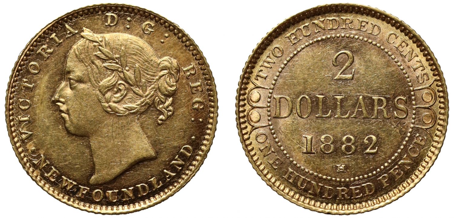 NGC MS61 | Newfoundland, gold 2-Dollars, 1882H