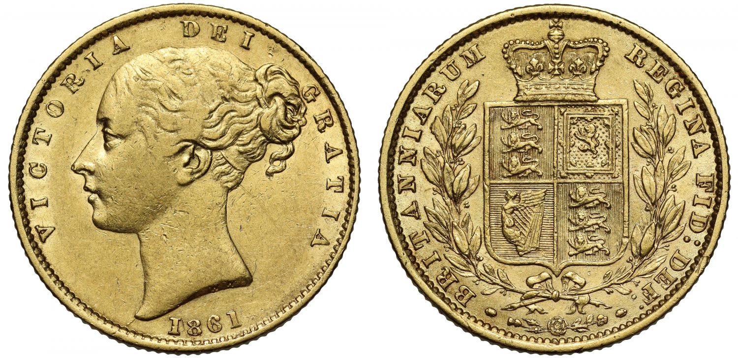 Victoria 1861 Sovereign Roman I for 1 in date